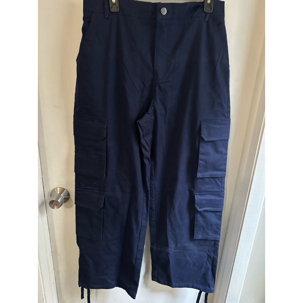 Lepunuo Navy Cargo Pants XL NWT Elastic Waist Multi Pocket Wide Leg